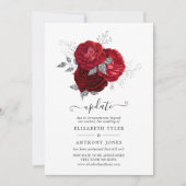 Invitation Mariage floral rouge et argent reporté (Devant)
