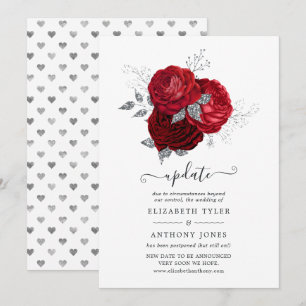 Invitation Mariage floral rouge et argent reporté