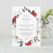 Invitation Mariage floral rouge et blanc de Noël (Debout devant)
