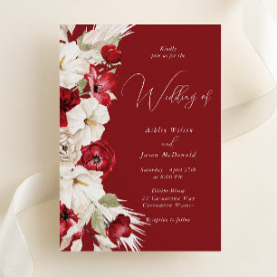 Invitation Mariage floral rouge et blanc moderne