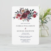 Invitation Mariage floral rouge et rose de Bourgogne (Debout devant)