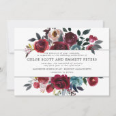 Invitation Mariage floral rouge et rose de Bourgogne (Devant)