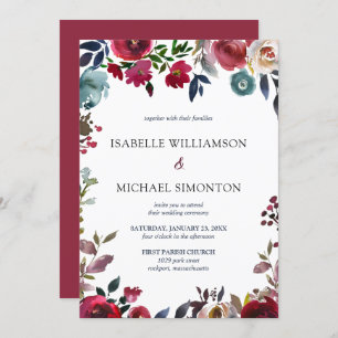 Invitation Mariage floral rouge et rose de Bourgogne