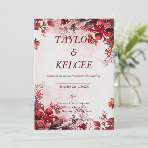 Invitation Mariage floral rouge et rose PERSONNALISABLE
