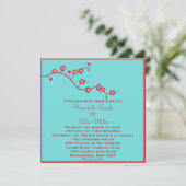 Invitation Mariage floral rouge et turquoise (Debout devant)