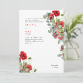 Invitation Mariage floral rouge Eucalyptus (Debout devant)