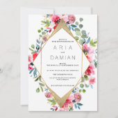 Invitation Mariage floral rouge menthe rose géométrique (Devant)