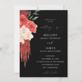 Invitation Mariage Floral Rouge - Noir (Devant)