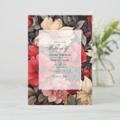 Invitation Mariage floral rouge, noir et blanc (Debout devant)