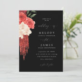 Invitation Mariage Floral rouge - Noir V2 (Debout devant)