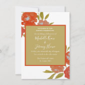 Invitation Mariage Floral Rouge Orange Doré Bohème Économique (Devant)