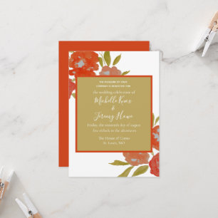 Invitation Mariage Floral Rouge Orange Doré Bohème Économique