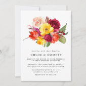 Invitation Mariage floral rouge-orange jaune-rose bordeaux (Devant)