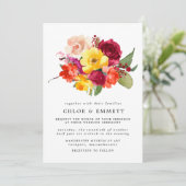 Invitation Mariage floral rouge-orange jaune-rose bordeaux (Debout devant)