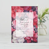 Invitation Mariage floral rouge profond, rose pâle et argenté (Debout devant)