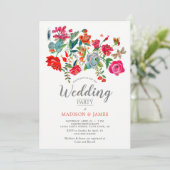 Invitation Mariage floral rouge rose brillant (Debout devant)