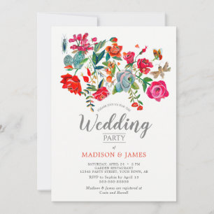 Invitation Mariage floral rouge rose brillant