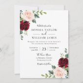 Invitation Mariage floral rouge rose et bordeaux (Devant)