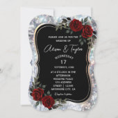Invitation Mariage floral rouge rouge argent noir (Devant)