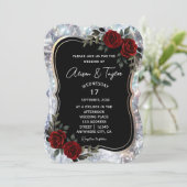 Invitation Mariage floral rouge rouge argent noir (Debout devant)