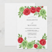 Invitation Mariage Floral Rouge Vert (Devant / Derrière)