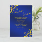 Invitation Mariage Floral Royal bleu et jaune or (Debout devant)