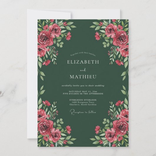 Invitation Mariage floral royal vert forêt (Devant)