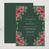 Invitation Mariage floral royal vert forêt (Devant / Derrière)