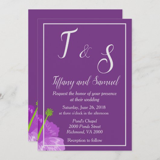 Invitation Mariage Floral Royal violet (Devant / Derrière)