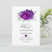Invitation Mariage Floral Royal violet et argenté (Debout devant)