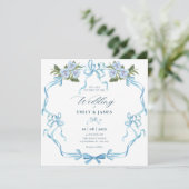 Invitation Mariage floral ruban bleu (Debout devant)