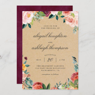 Invitation Mariage floral Russe Burgundy Blush