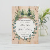 Invitation Mariage floral rustique à la menthe rose eucalyptu (Debout devant)