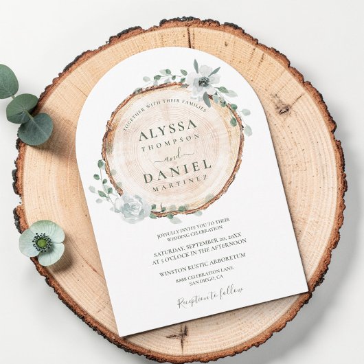 Invitation Mariage floral rustique à l'aquarelle de bois