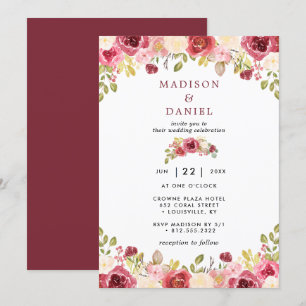 Invitation Mariage Floral Rustique au Rose Bourguignon