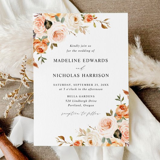 Invitation Mariage Floral Rustique Automnal Aquarelle