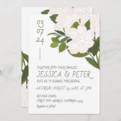 Invitation Mariage floral rustique blanc vert aquarelle (Devant / Derrière)