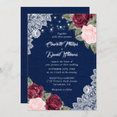 Invitation Mariage Floral Rustique Bleu Bourgogne (Devant / Derrière)