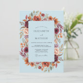 Invitation Mariage Floral Rustique Bleu Clair (Debout devant)