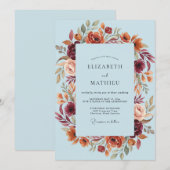 Invitation Mariage Floral Rustique Bleu Clair (Devant / Derrière)