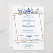 Invitation Mariage floral rustique bleu marine (Devant)