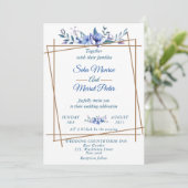 Invitation Mariage floral rustique bleu marine (Debout devant)
