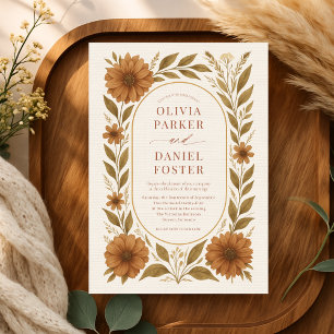 Invitation Mariage Floral Rustique Bohème Terre Cuite