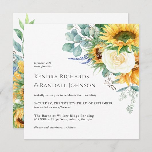 Invitation Mariage floral rustique Boho (Devant / Derrière)