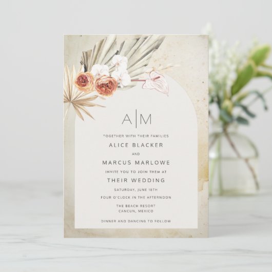 Invitation Mariage Floral Rustique Boho (Debout devant)