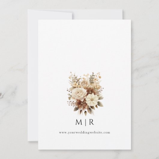 Invitation Mariage floral rustique Boho neutre (Dos)