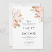 Invitation Mariage floral rustique boho rose marron  (Devant)