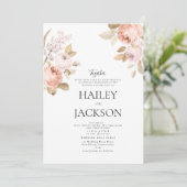 Invitation Mariage floral rustique boho rose marron  (Debout devant)