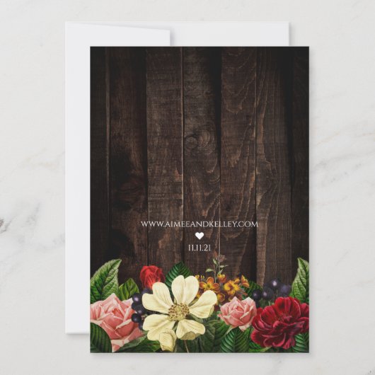 Invitation Mariage floral rustique - Bois foncé & Botanique (Dos)