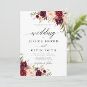 Invitation Mariage Floral Rustique Bordeaux Marsala (Debout devant)